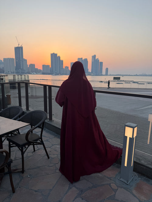 3-Piece Abaya Set - Maroon