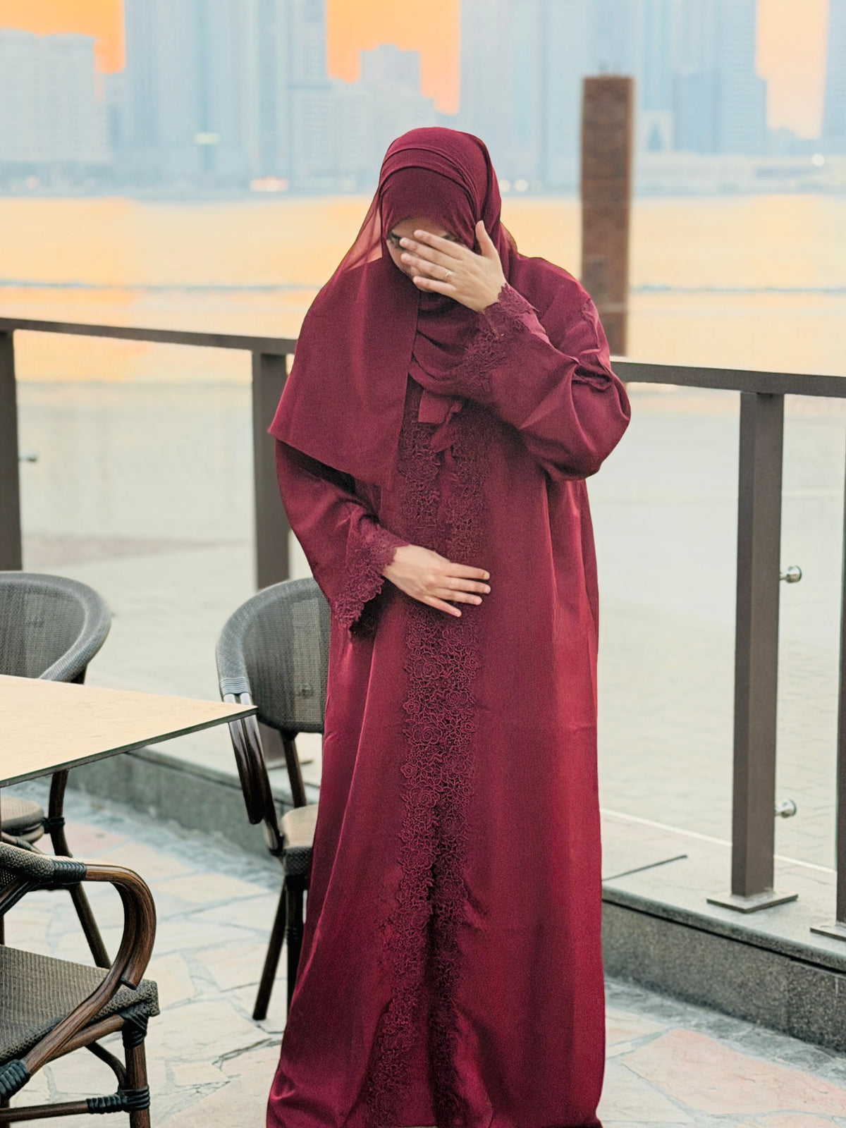 3-Piece Abaya Set - Maroon