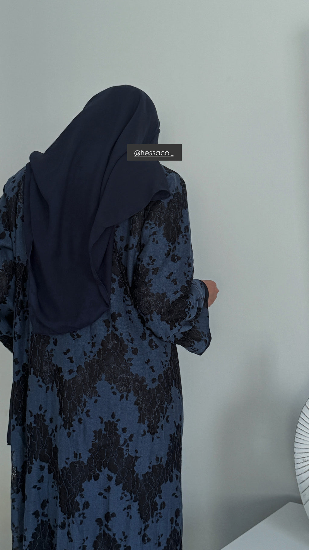Navy Blue Lace Linen Abaya – Midnight Edit