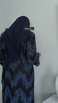 Navy Blue Lace Linen Abaya – Midnight Edit