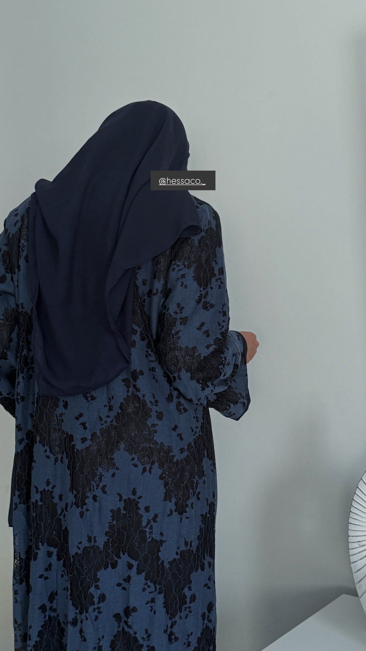 Navy Blue Lace Linen Abaya – Midnight Edit