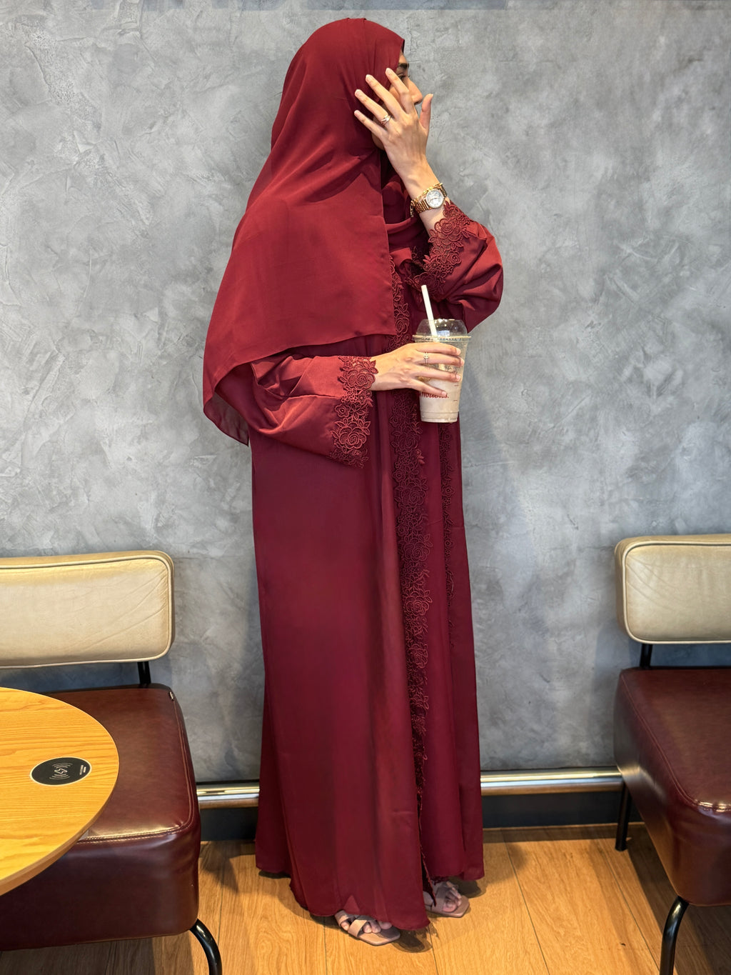 3-Piece Abaya Set - Maroon