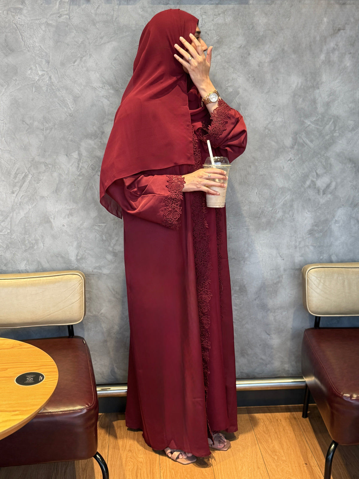 3-Piece Abaya Set - Maroon