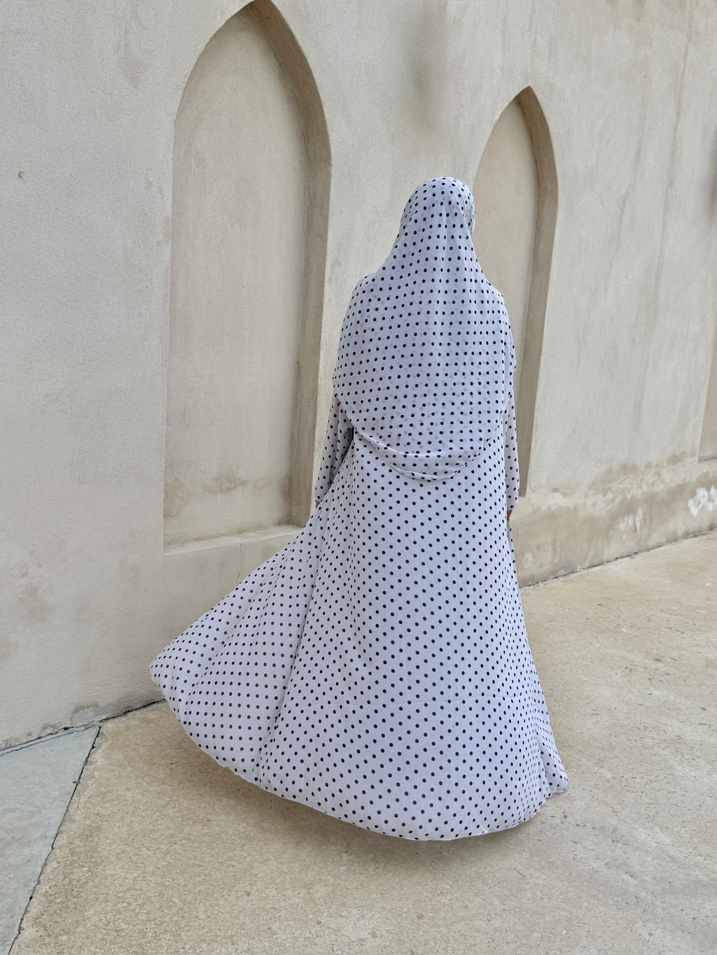 White Polka Chiffon Abaya