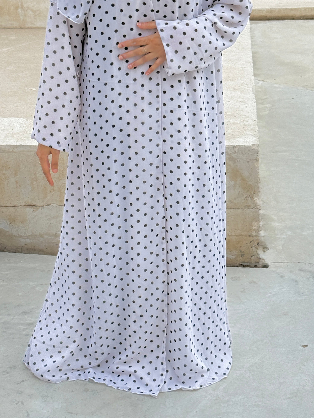 White Polka Chiffon Abaya