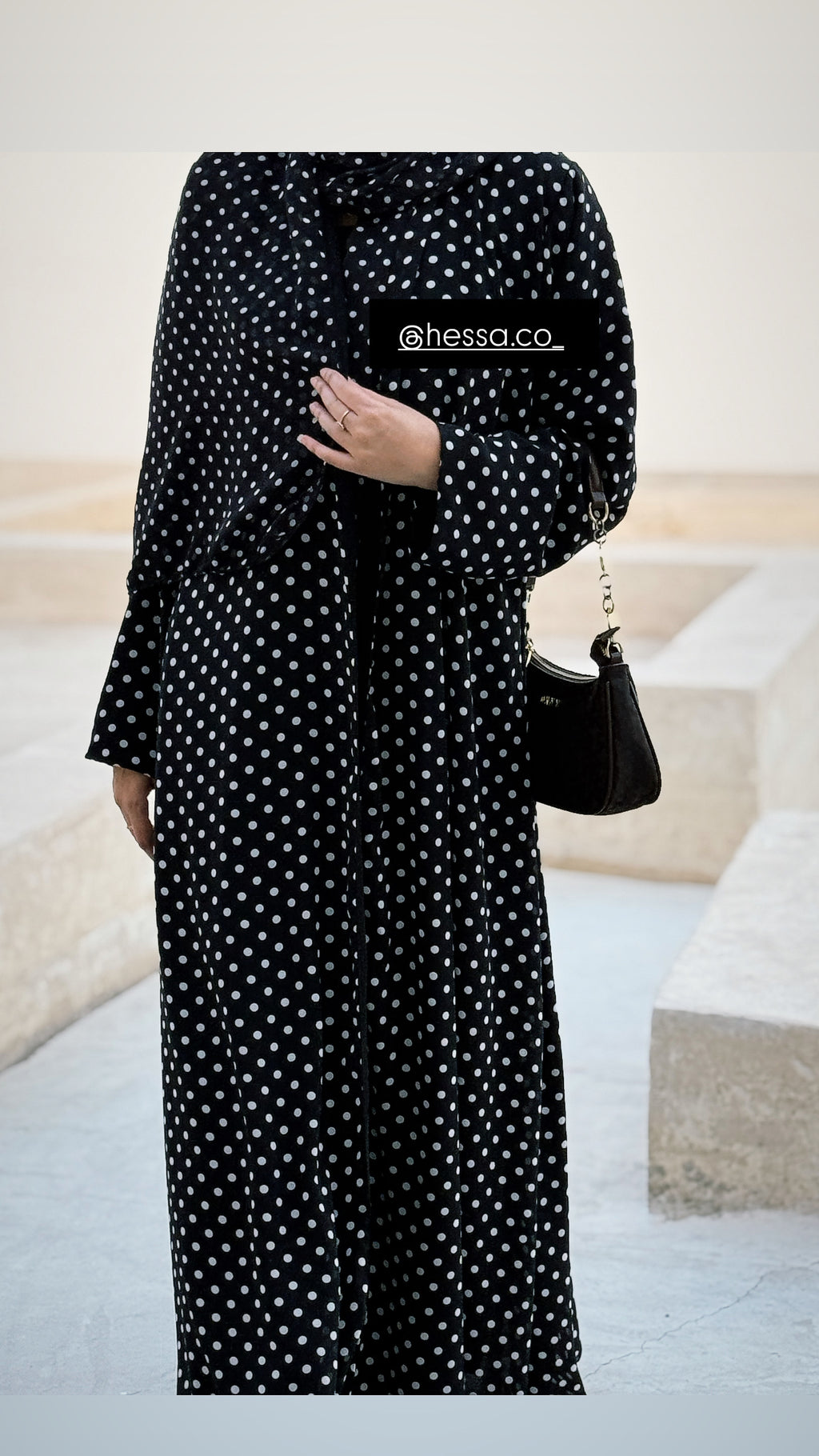 Black Abaya with White Polka Dots