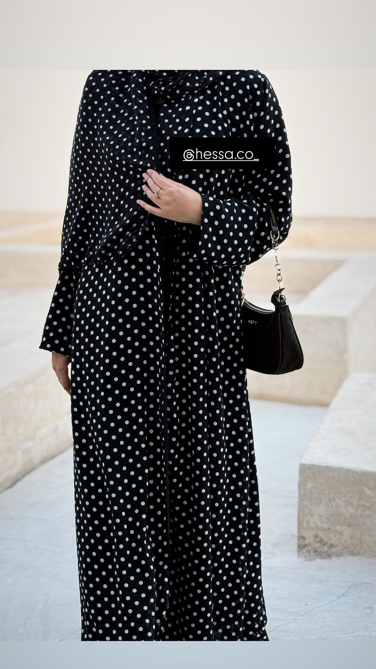 Black Abaya with White Polka Dots
