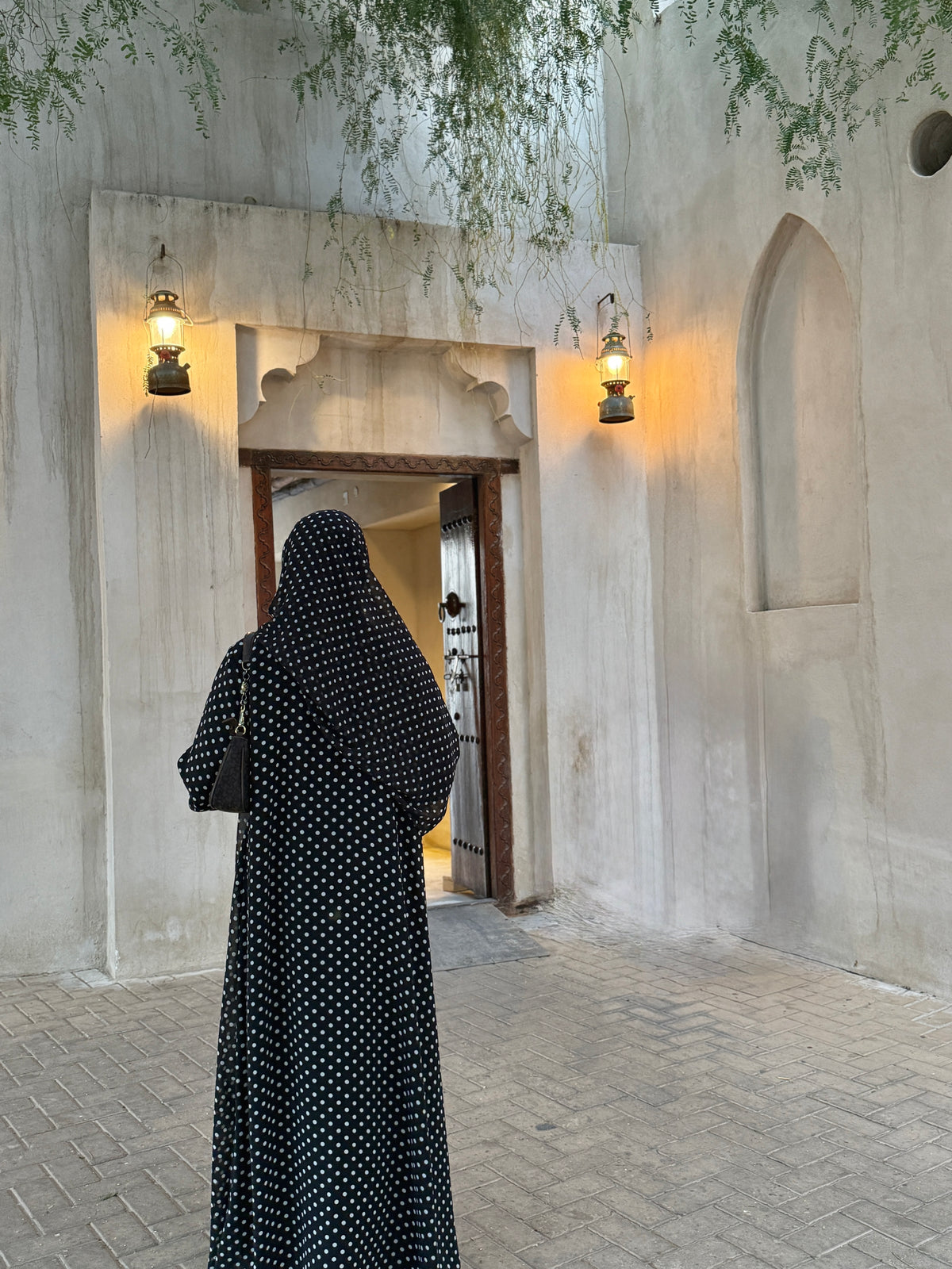 Black Abaya with White Polka Dots