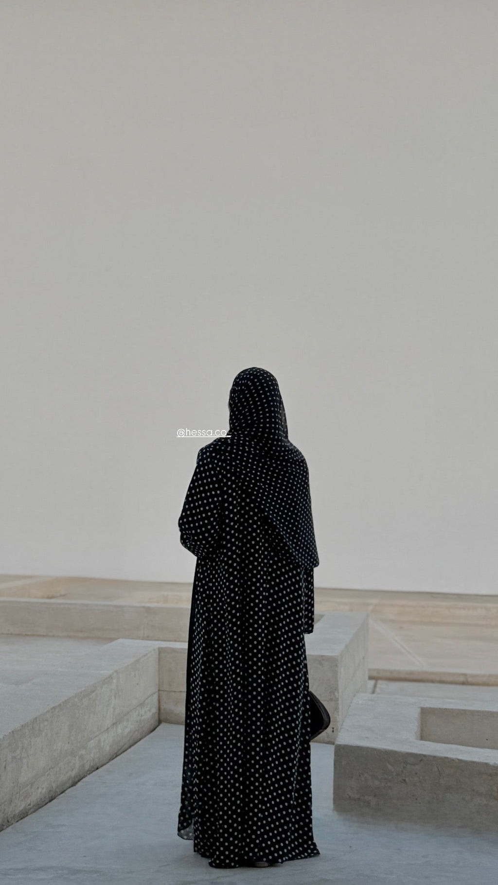 Black Abaya with White Polka Dots