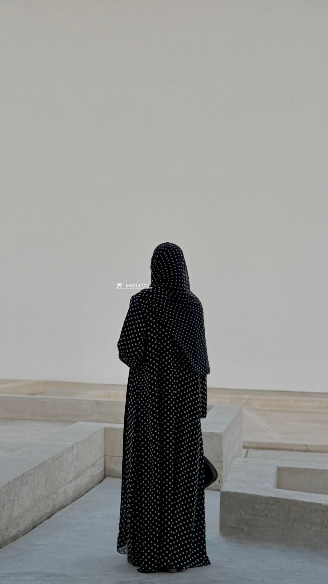 Black Abaya with White Polka Dots