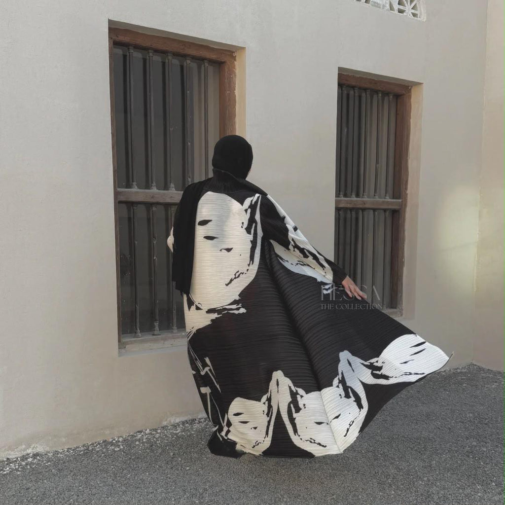 Abstract Pleated Abaya (H-8001)