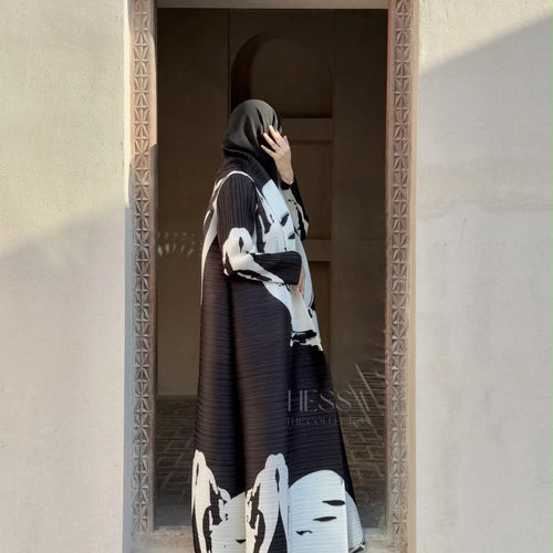 Abstract Pleated Abaya (H-8001)